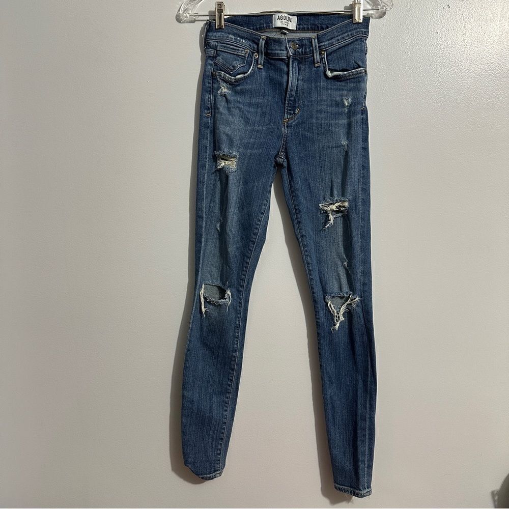 Agolde Jeans Womens 25 Blue Denim Distressed Skinny Straight Leg Casual Bottoms